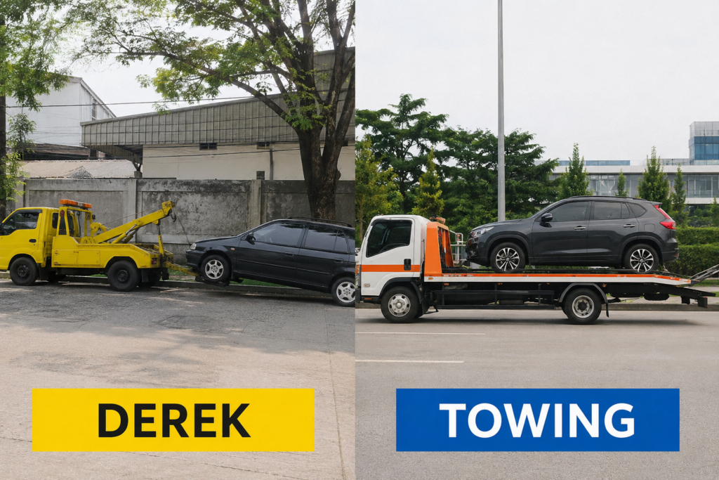 Perbedaan derek dan towing untuk pemindahan kendaraan